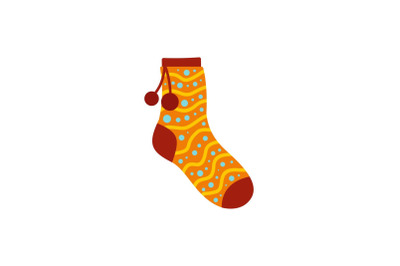 Sock with pompon icon, flat style