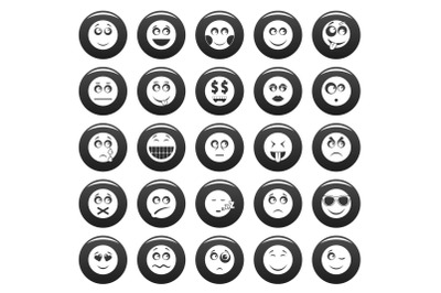 Smile icon set vetor black