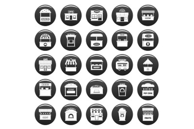 Street food kiosk icons set vetor black