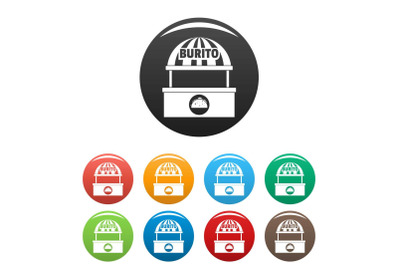 Burito selling icons set color vector