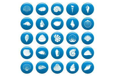 Sea shell icons set vetor blue