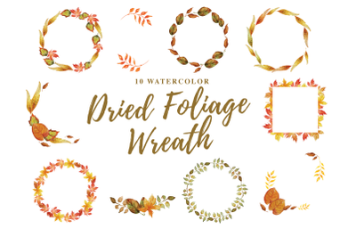 10 Watercolor Dried Foliage Wreath Illustration Graphics