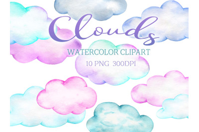 Watercolor clouds clip art cloud sky clipart