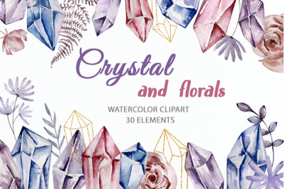 Watercolor Crystal clipart, Boho jewels clipart Diamond