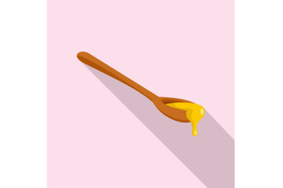 Honey wood spoon icon, flat style