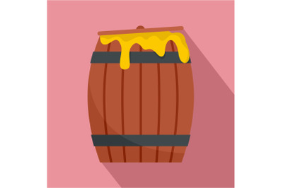 Wood honey barrel icon, flat style