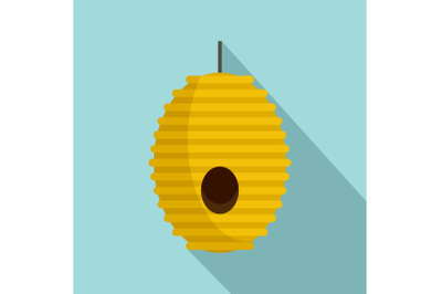 Tree bee house icon, flat style