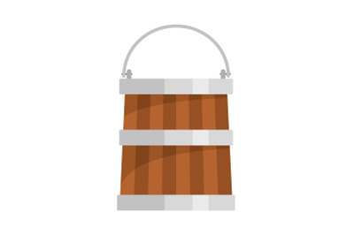 Wooden bucket icon, flat style