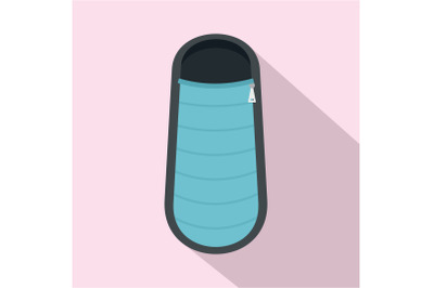 Blue sleep bag icon, flat style