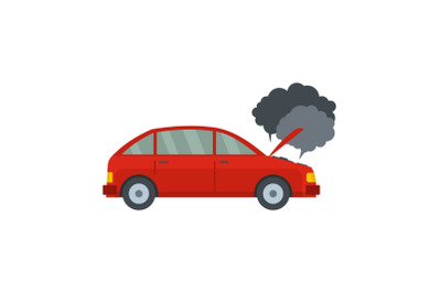 Car in smoke icon, flat style
