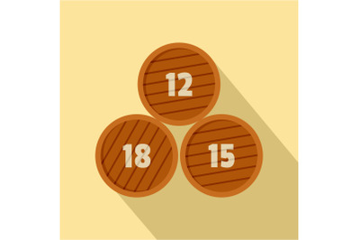 Group of wooden barrel icon, flat style