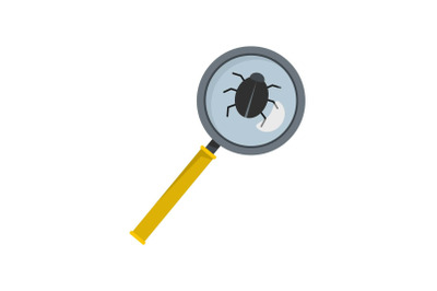 Virus under glass icon, flat style