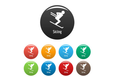 Skiing icons set color vector
