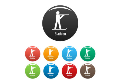 Biathlon icons set color vector