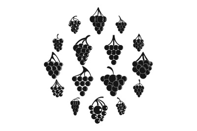 Grape wine bunch icons set, simple style