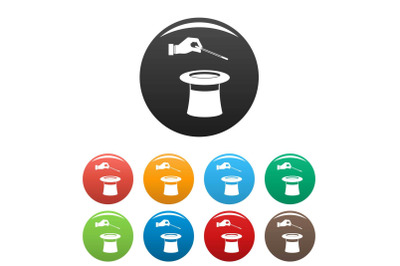 Hat with hand icons set color vector
