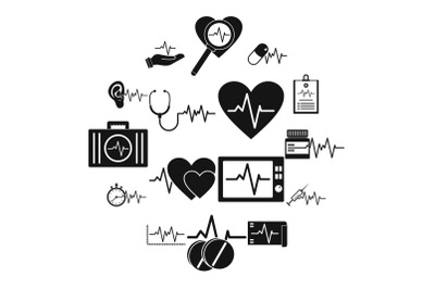 Heart pulse beat icons set, simple style