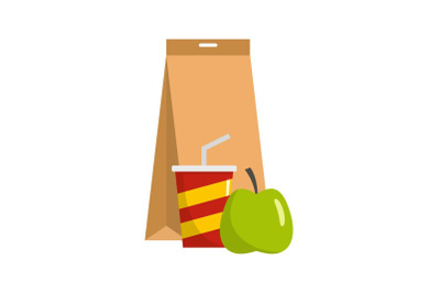 Packed lunch icon, flat style