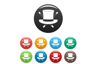 Hat with a stick icons set color vector