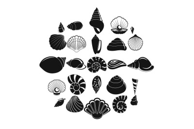 Sea shell icons set, simple style