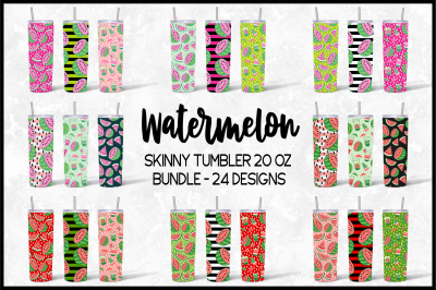 Watermelon Skinny Tumbler 20 Oz Sublimation Design Bundle