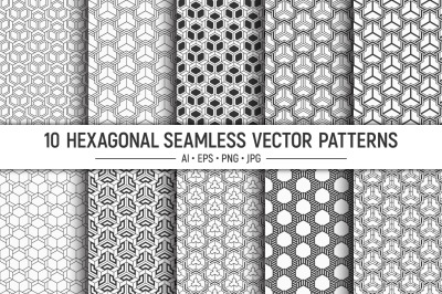 10 hexagonal seamless patterns