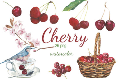 Cherry watercolor clip art
