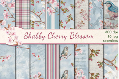 Shabby cherry blossom seamless patterns