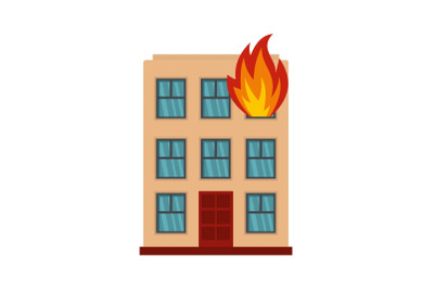 Burning house icon, flat style