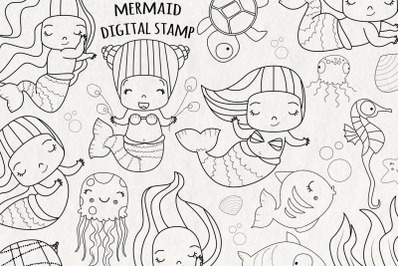 Mermaid SVG Digital Stamps | Set of 21