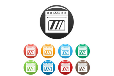 Big gas oven icons set color vector