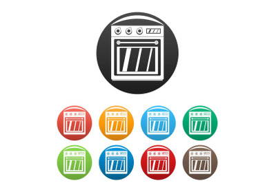 Electric oven icons set color vector