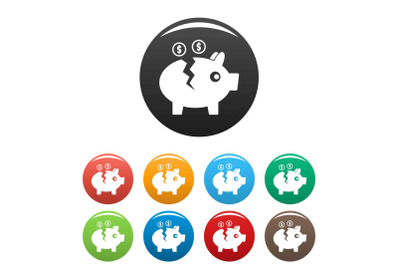 Piggy bank icons set color vector