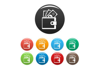 Wallet icons set color vector