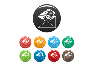 Money in envelope icons set color vector