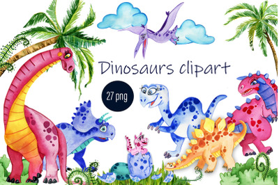 Baby Cute Dinosaurs Watercolor Clipart