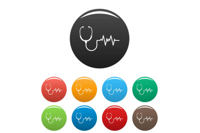 Stethoscope icons set color vector