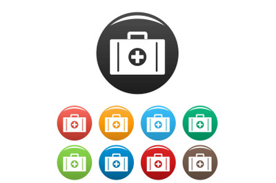 Aid kit icons set color vector