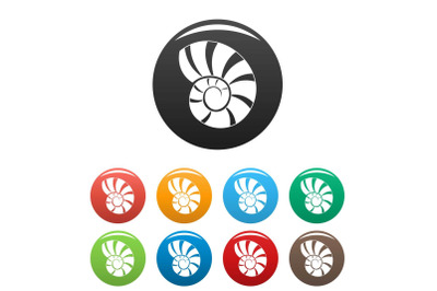 Reef shell icons set color vector