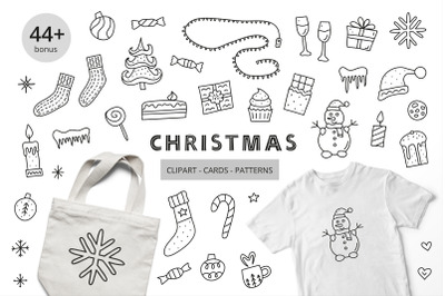 Cute Christmas bundle in doodle style.