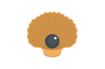 Shell with pearl icon, flat style