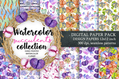 Digital Paper Pack, Waterclor seamless pattern, Watercolor Backgrounds, Floral Scrapbook Paper, Wedding Floral, DIY Pack, Succulent clip art