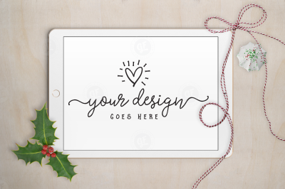 Christmas holly tablet mockup with PSD