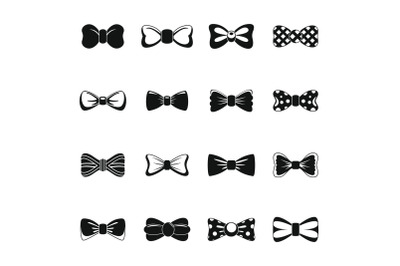 Bowtie ribbon man tuxedo icons set, simple style