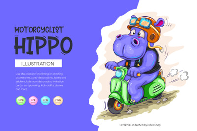 Cartoon hippo motorcyclist