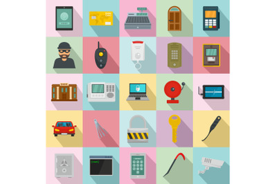 Burglar robber plunderer icons set, flat style