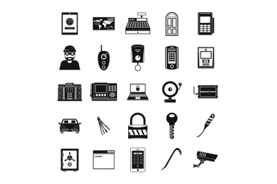 Burglar robber plunderer icons set, simple style