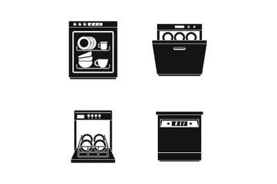 Dishwasher machine kitchen icons set simple style