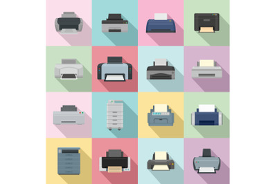 Printer office copy document icons set flat style