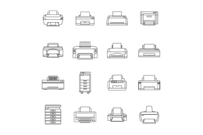 Printer office copy document icons set outline style
